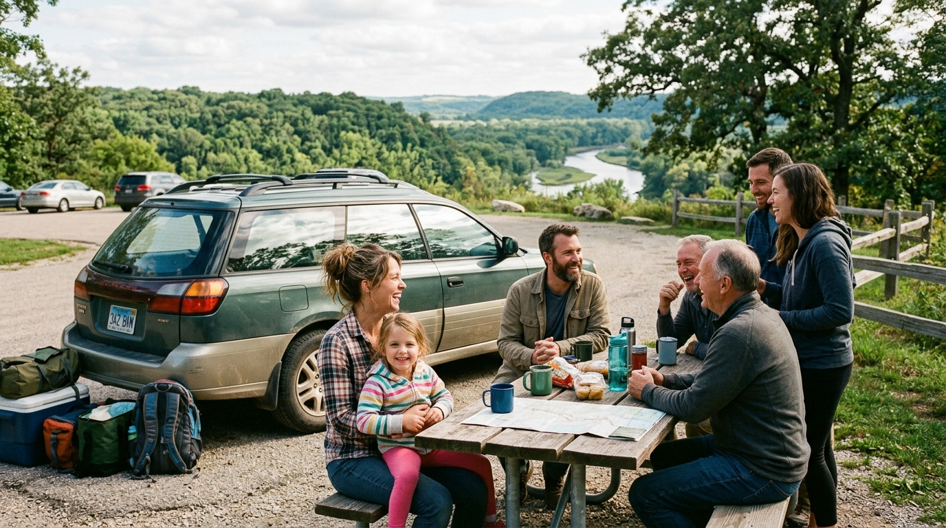 Editorial illustration for: Fun Road Trips From Chicago for Families: Activities & Stops