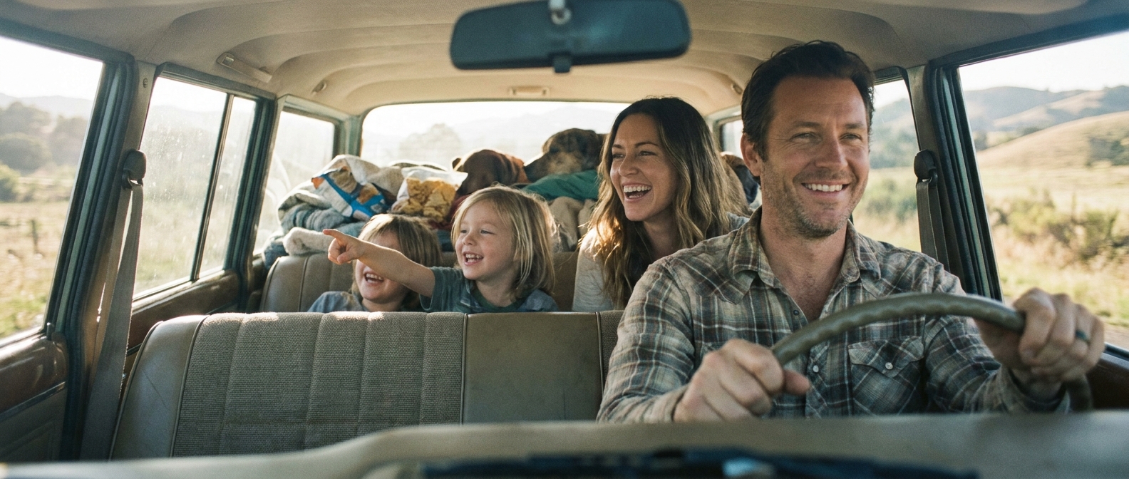 Editorial illustration for: Classic Road Trip Games Every Family Should Know
