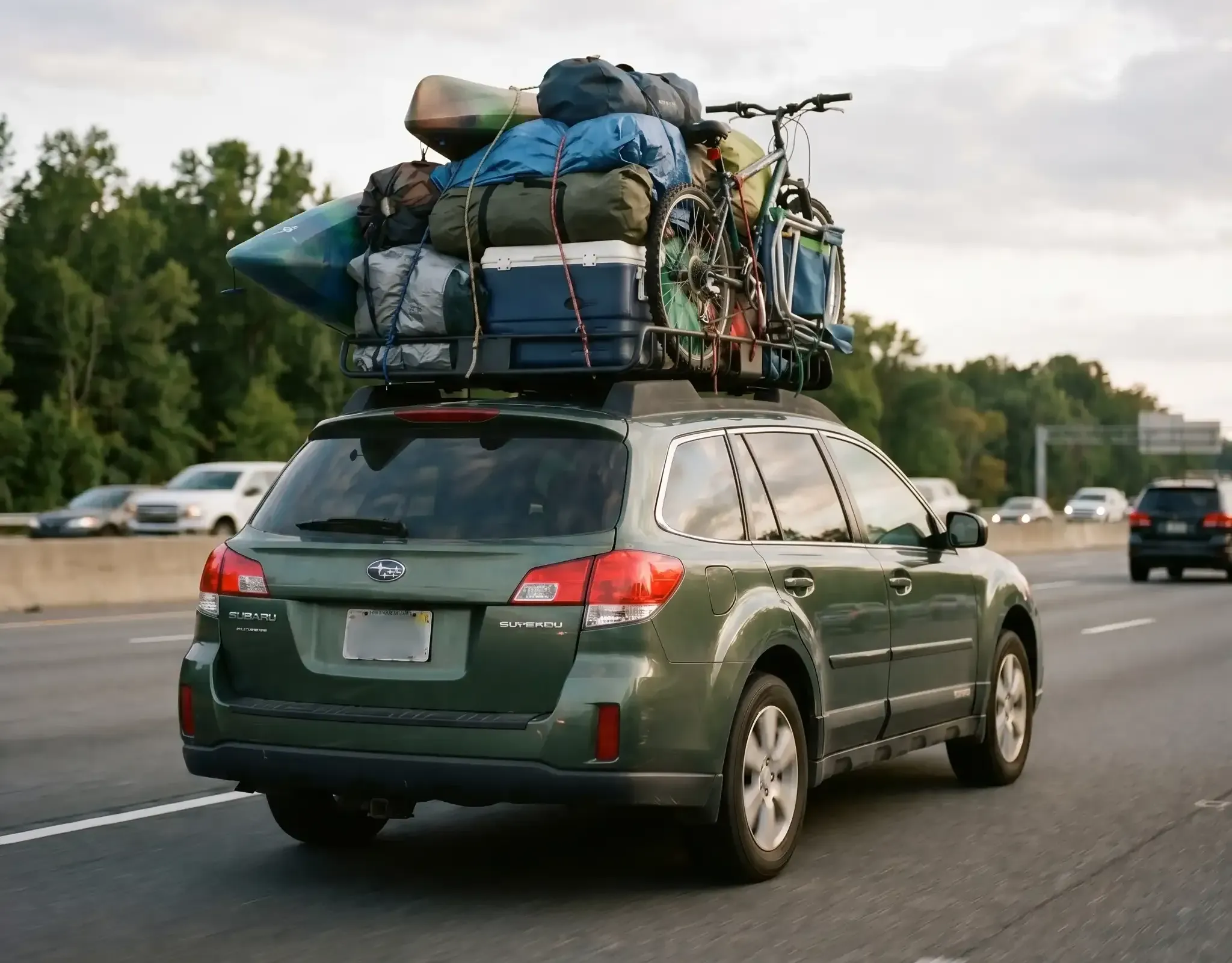 overloaded car on highway